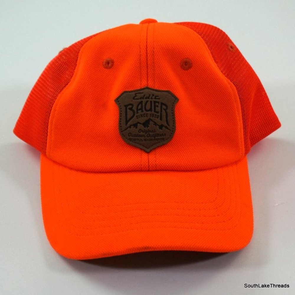 Eddie Bauer Leather Patch Hat Baseball Cap Orange - image 1